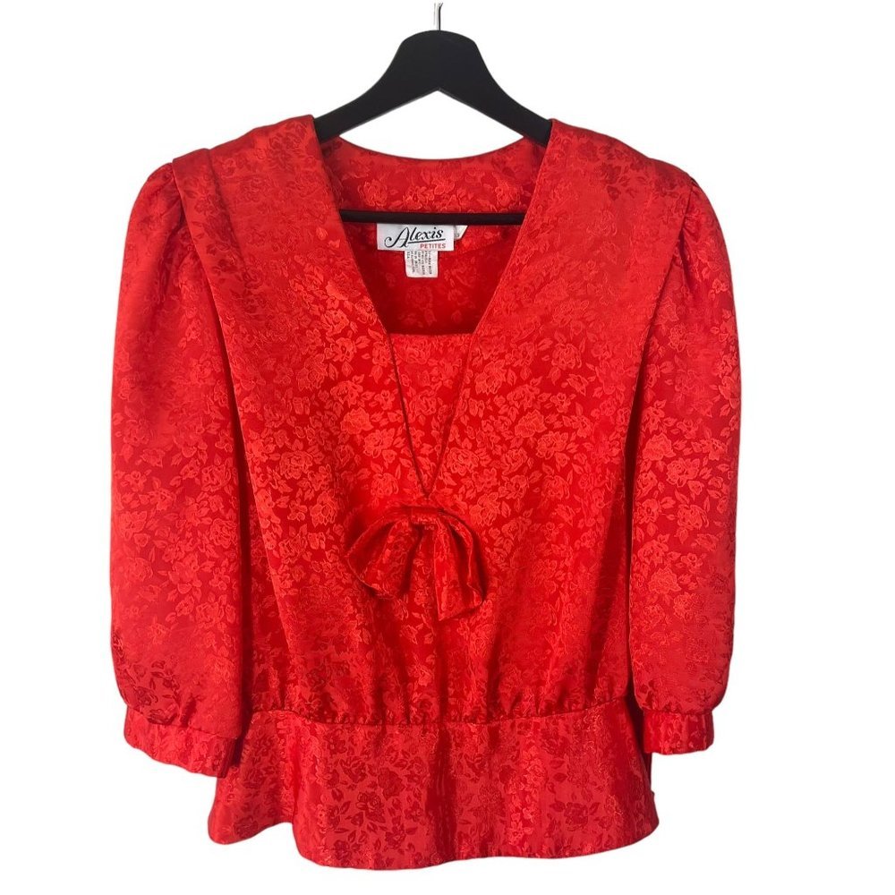 Vintage 90s Red Floral Pattern Long Sleeve Top Large